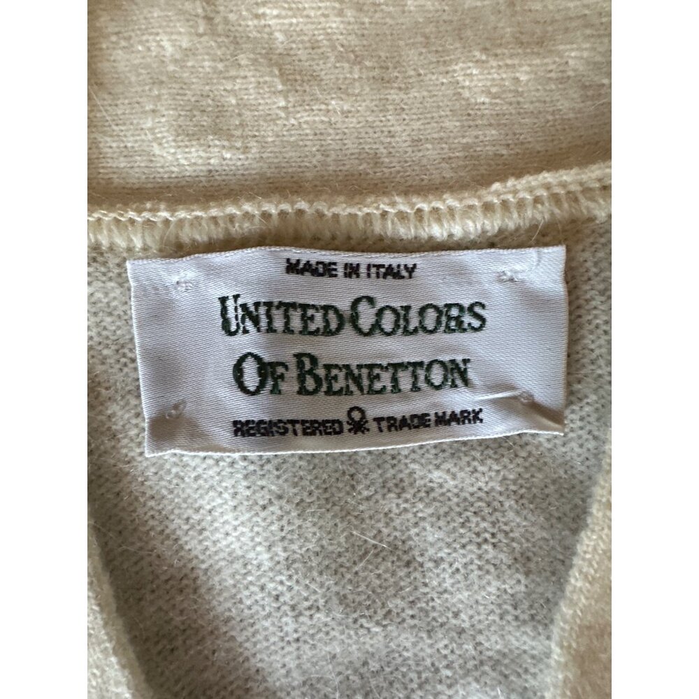 United Colors Of Benetton Cream Cardigan‎ Embroidered Collar Angora Wool Preppy - Picture 3 of 6